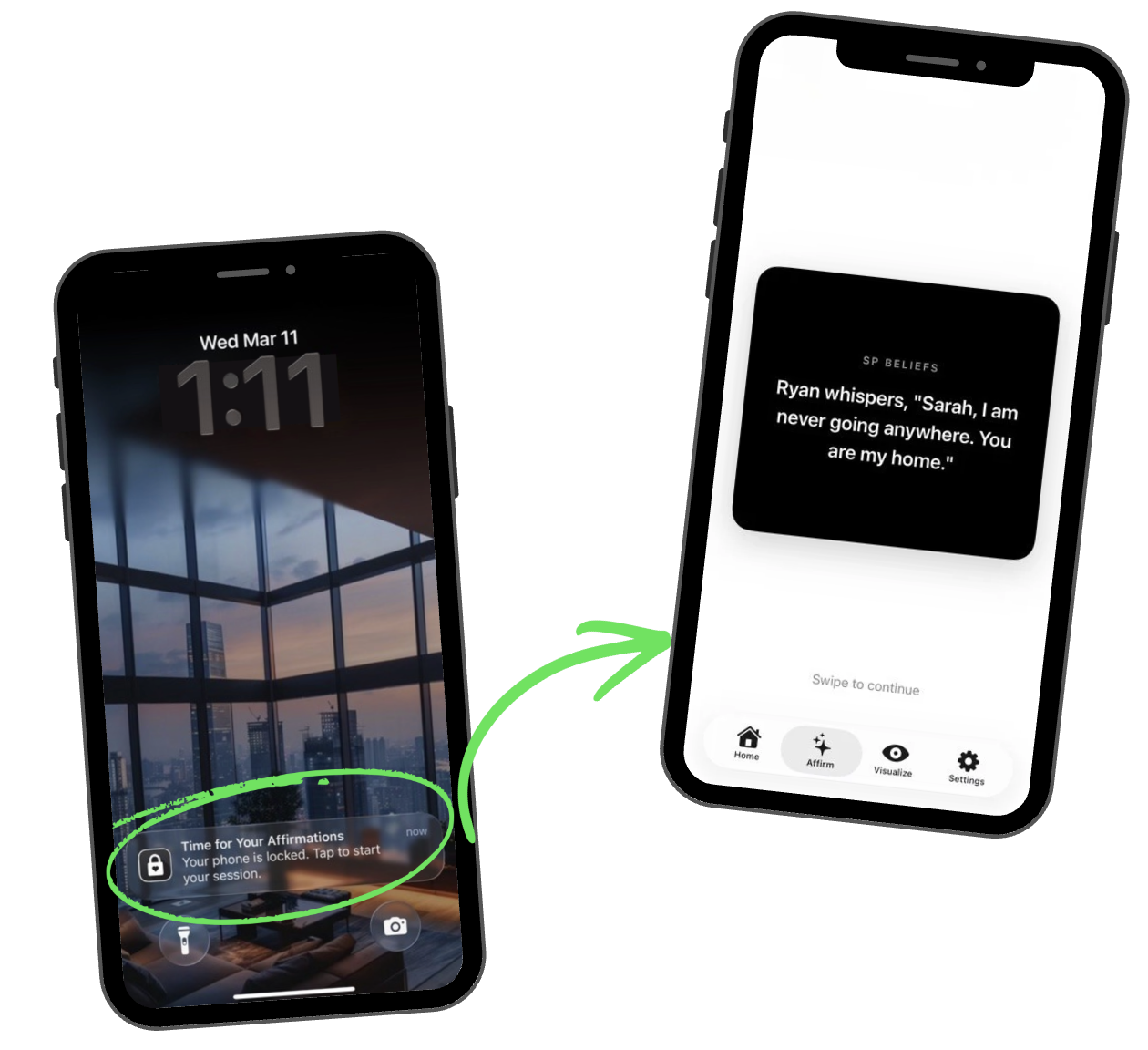 Phone locks, then you complete your personalized affirmations